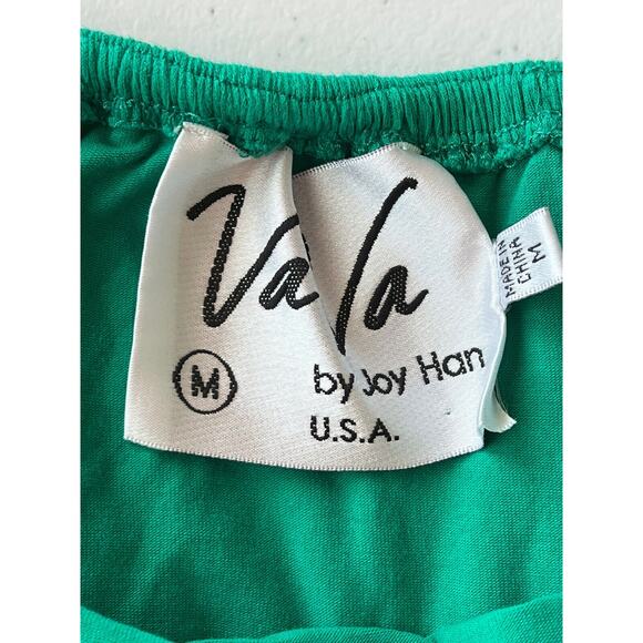 EUC VaVa By Joy Han Green Embroidered Boho Cold Shoulder Crop Top Sz M - Picture 5 of 7